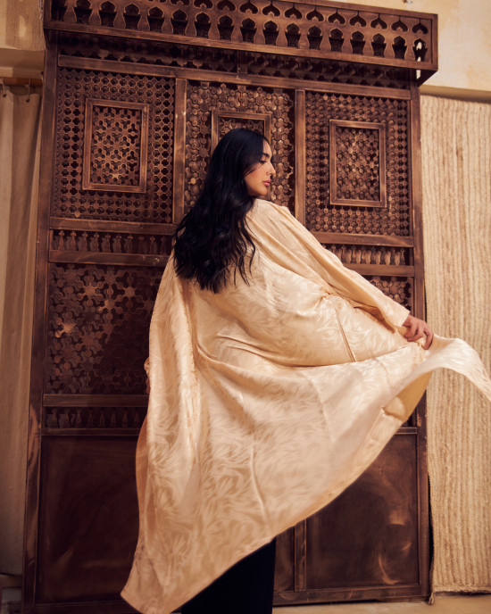 Shiny Beige Long Women's Satin Cardigan Shiny Beige Long Women's Satin Cardigan