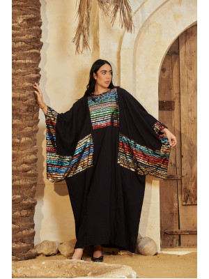 Long Linen kaftan with Colorful Pattern