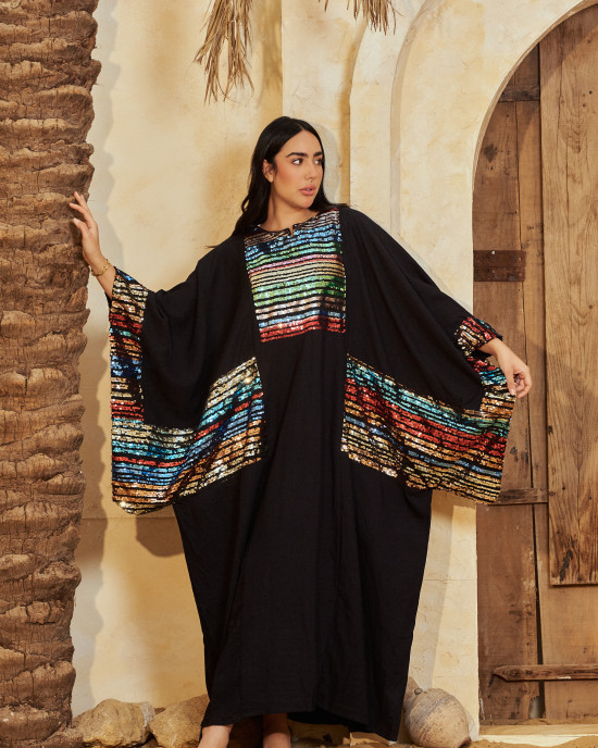 Long Linen kaftan with Colorful Pattern