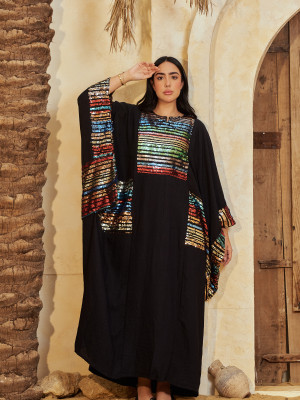 Long Linen kaftan with Colorful Pattern