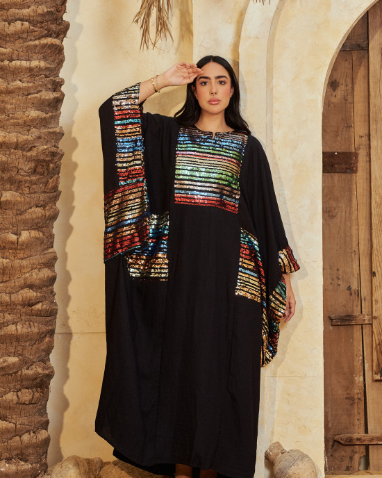 Long Linen kaftan with Colorful Pattern