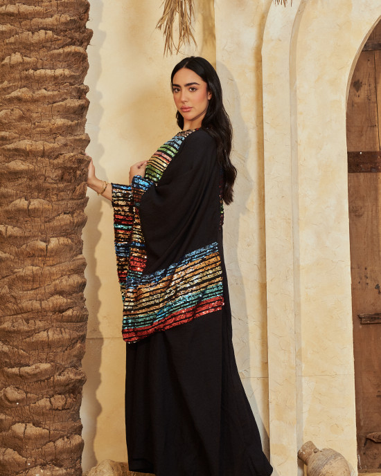 Long Linen kaftan with Colorful Pattern