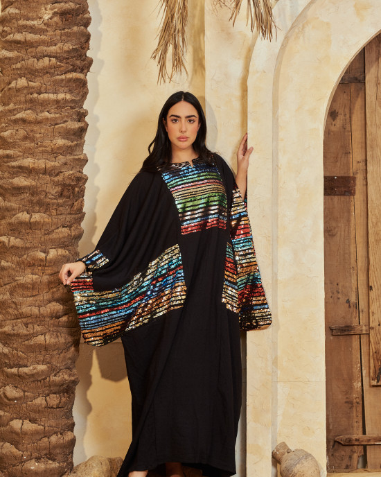 Long Linen kaftan with Colorful Pattern