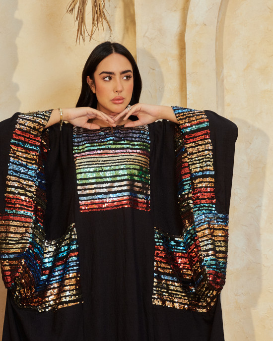 Long Linen kaftan with Colorful Pattern