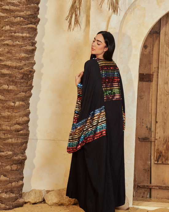 Long Linen kaftan with Colorful Pattern